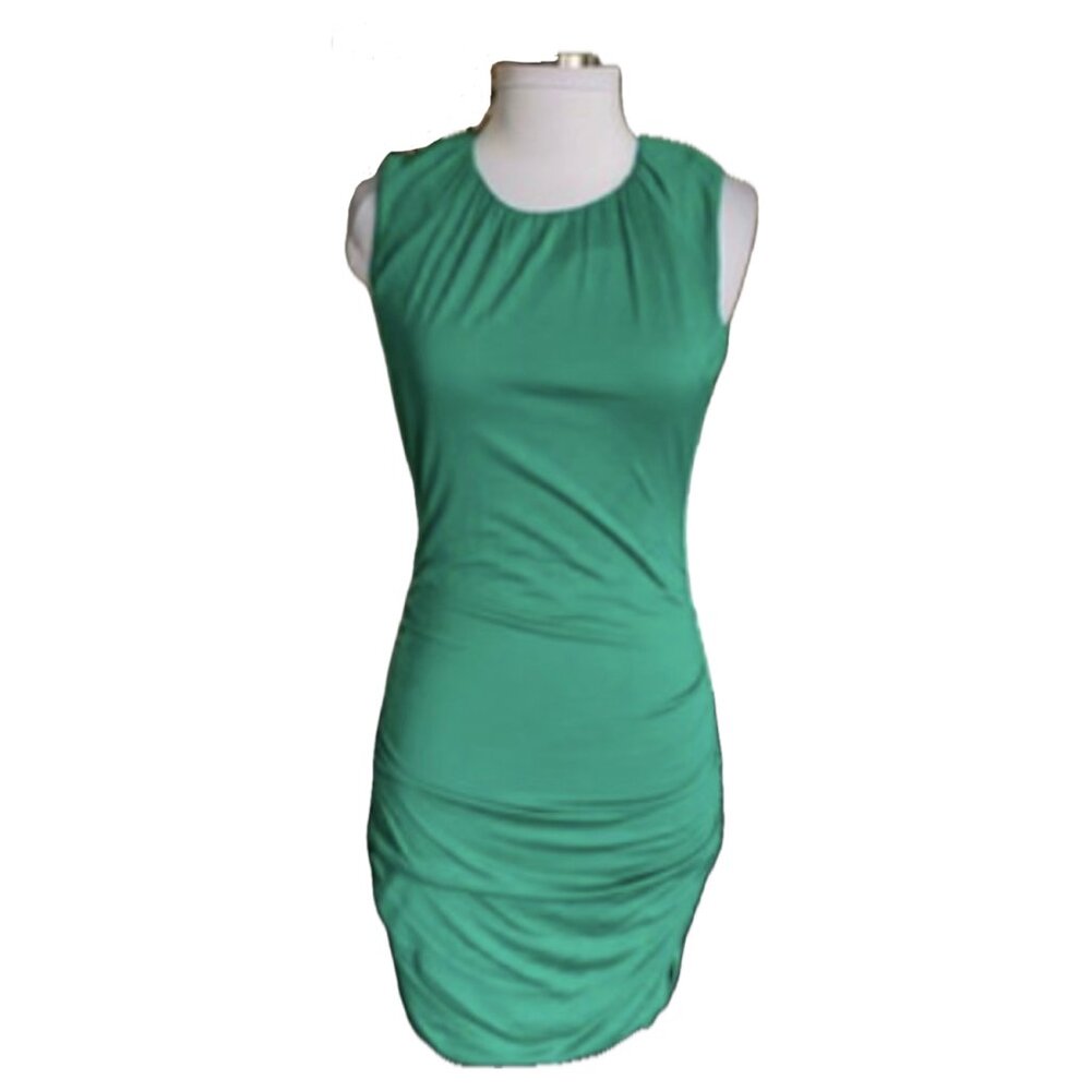 Diane von Furstenberg Green Jersey Tulipan Silk Ruched Cocktail Dress Sz 10